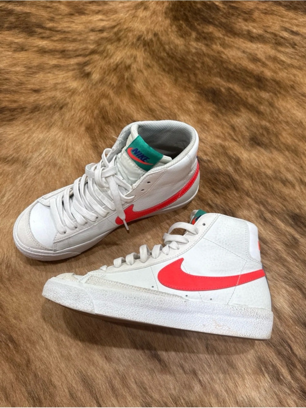 Nike Kids White High-Top Sneakers with Coral Pink Swoosh